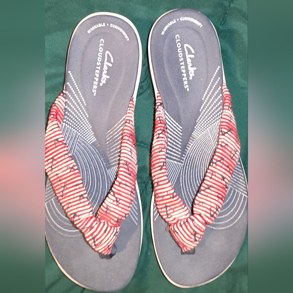 Clarks Red and Blue Anchor Flip Flops
